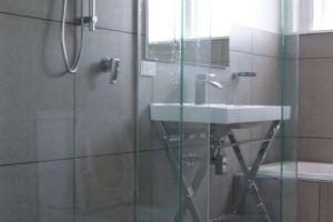 Contemporary bathroom renovation Whangarei including tiled walk in shower.